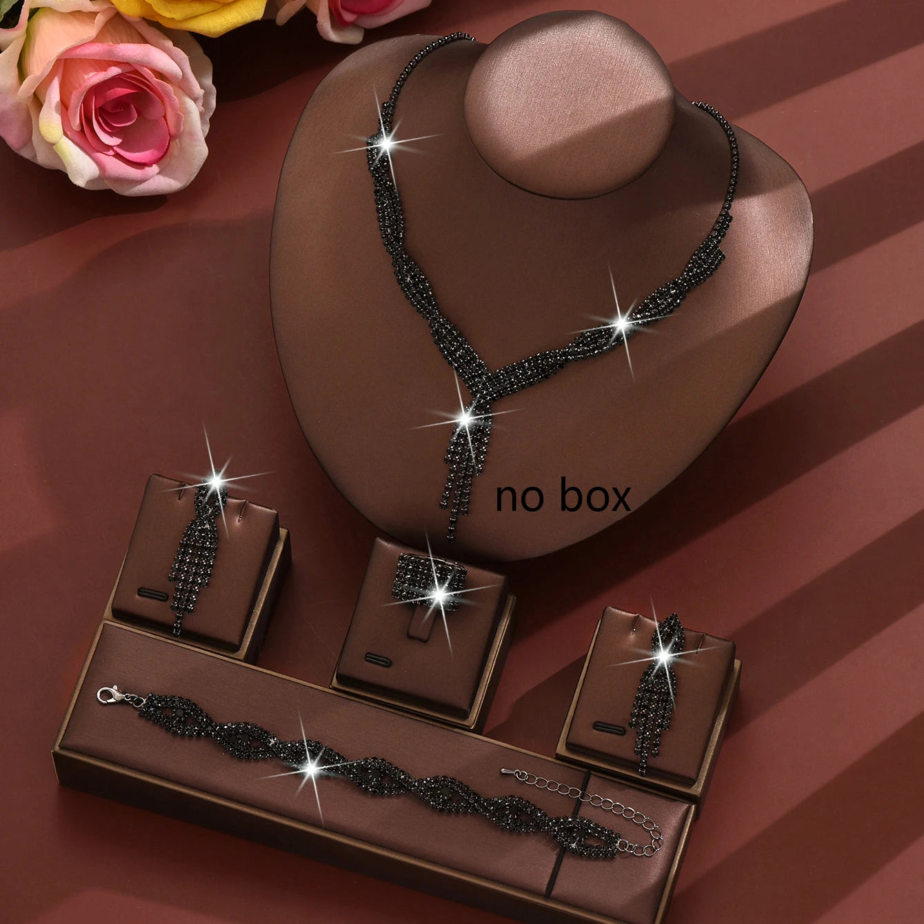 Hot Selling Wedding Accessories Black Necklace and Bracelet Sets Jewellery Rhinestones Bridal Jewelry Set for Wedding Women