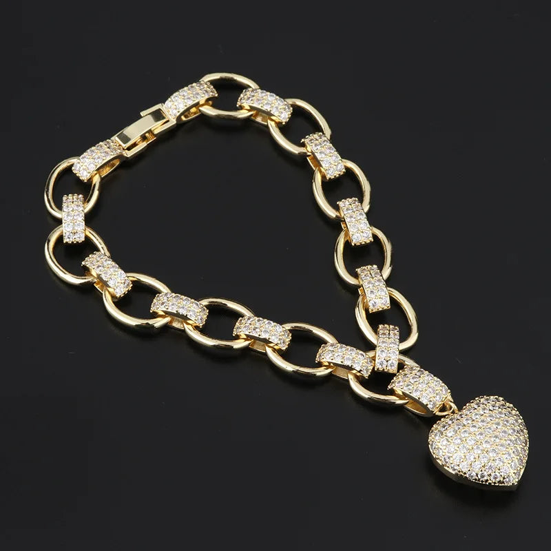 New Fashion Heart Shape Zircon Necklace and Bracelet Set Women Bridal Wedding Accessories Jewelry Gifts