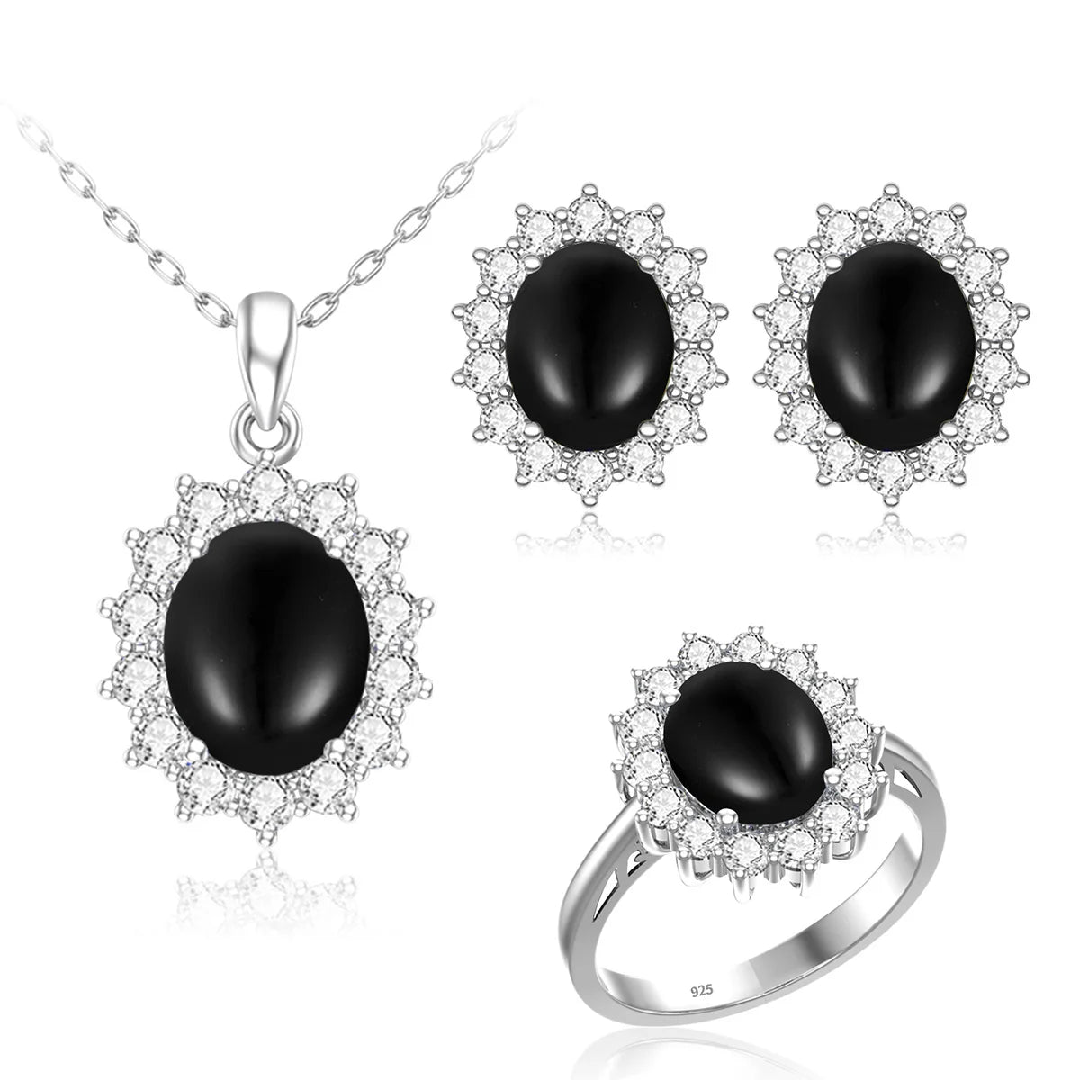 Wholesale Luxury Bridal Jewelry Set 925 Sterling Silver Sapphire Halo Ring Earrings Pendant for Women's Wedding Jewelry