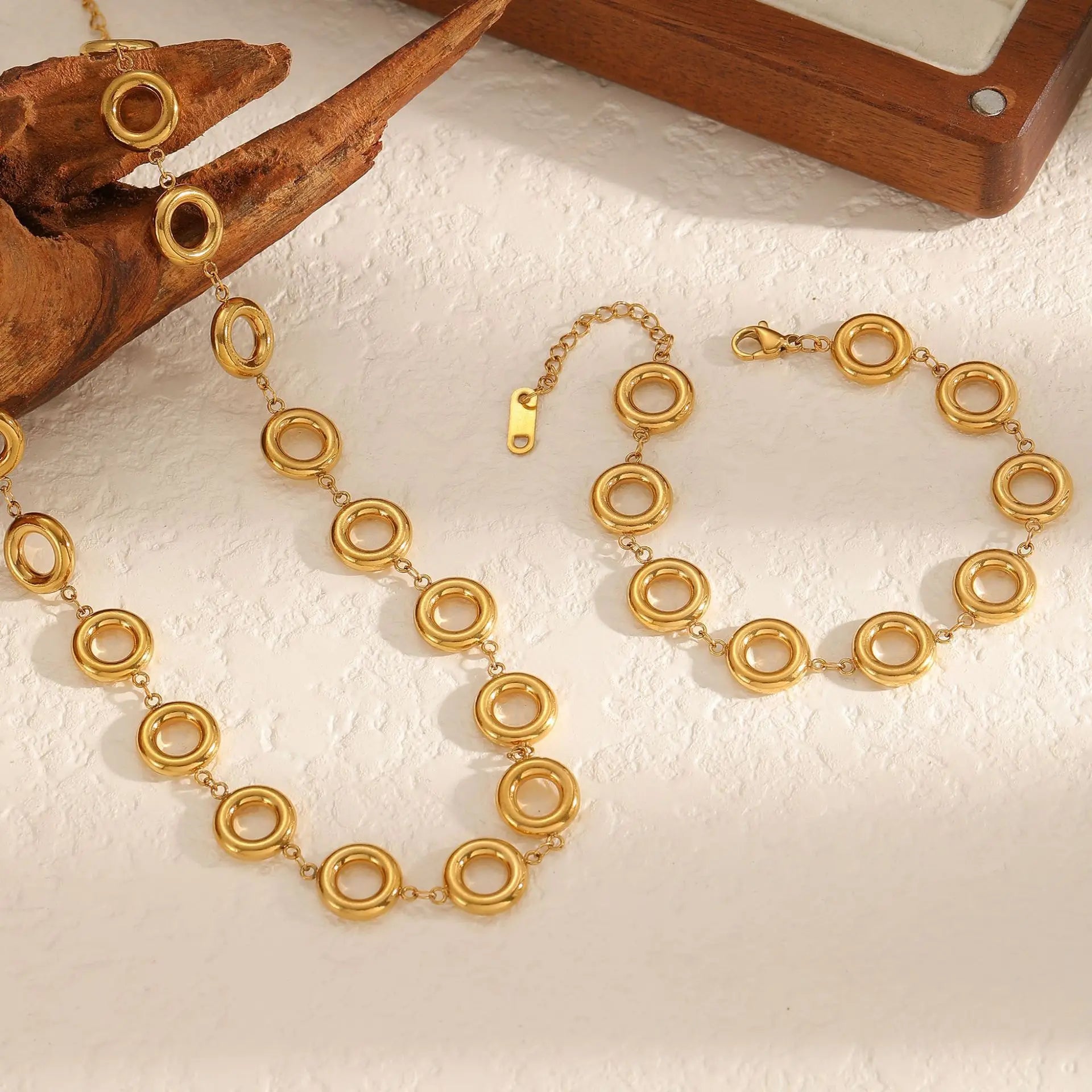 Chains Circles Accessories 18k Gold Plated Pvd Stainless Steel Necklace Chain Accessory Set for Women Necklace TGXL8585