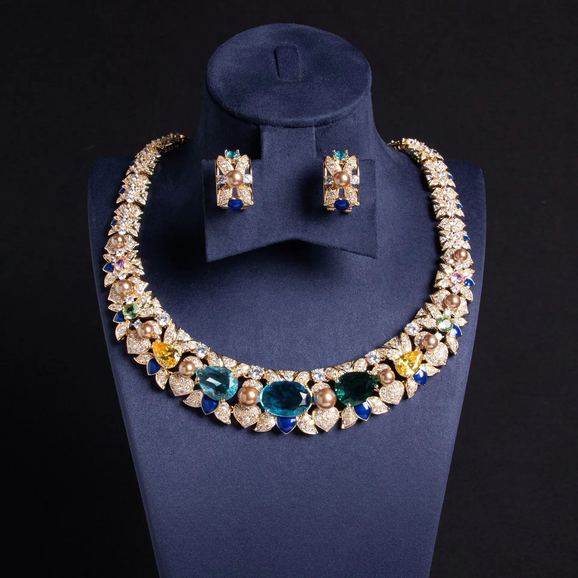 Parure nuptiale femme – Bijoux perles & zircon, design moderne et raffiné