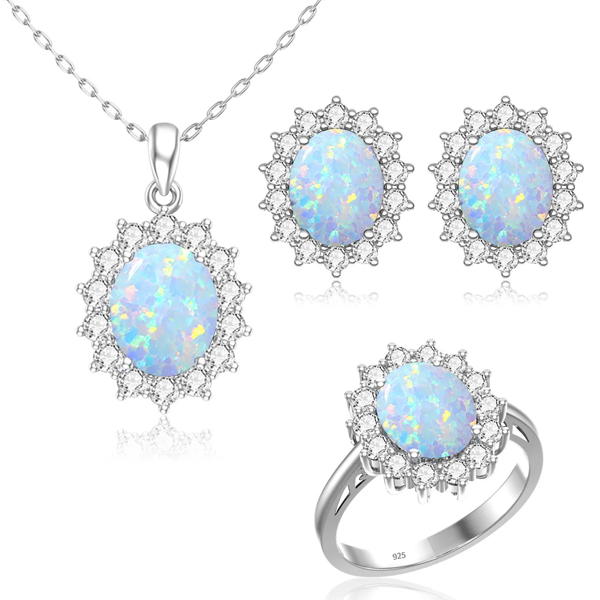 Wholesale Luxury Bridal Jewelry Set 925 Sterling Silver Sapphire Halo Ring Earrings Pendant for Women's Wedding Jewelry