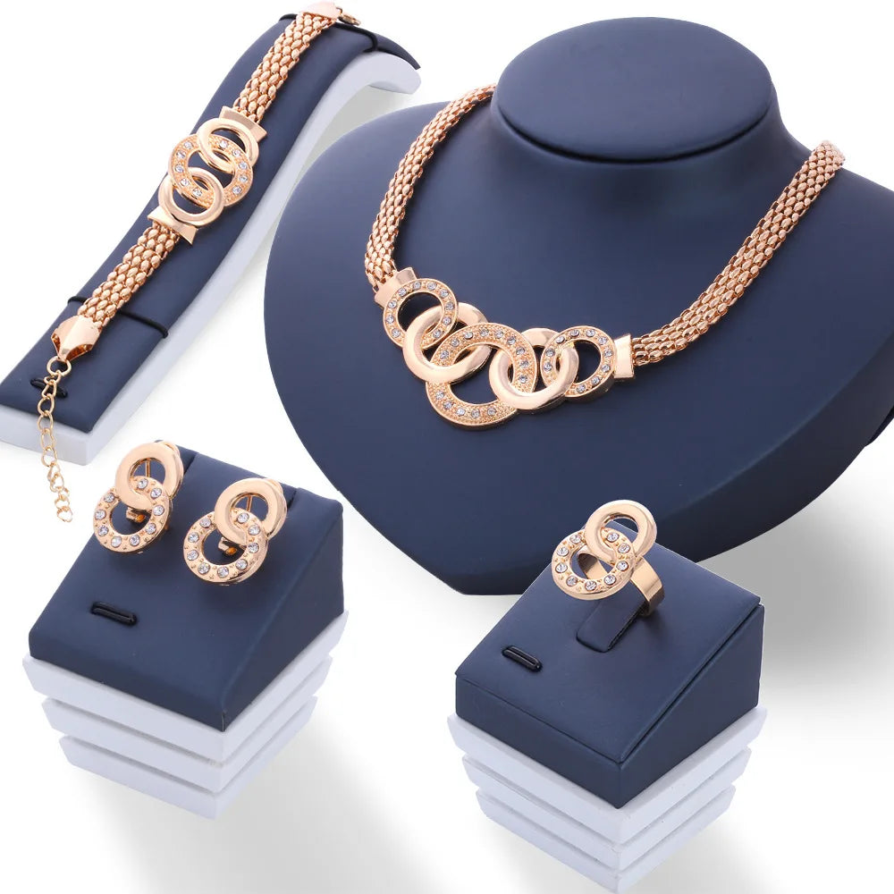 Factory Wholesale Fashion Women Accessories Necklace Earrings Bracelet Ring Set Jewelry Sets for Ladies