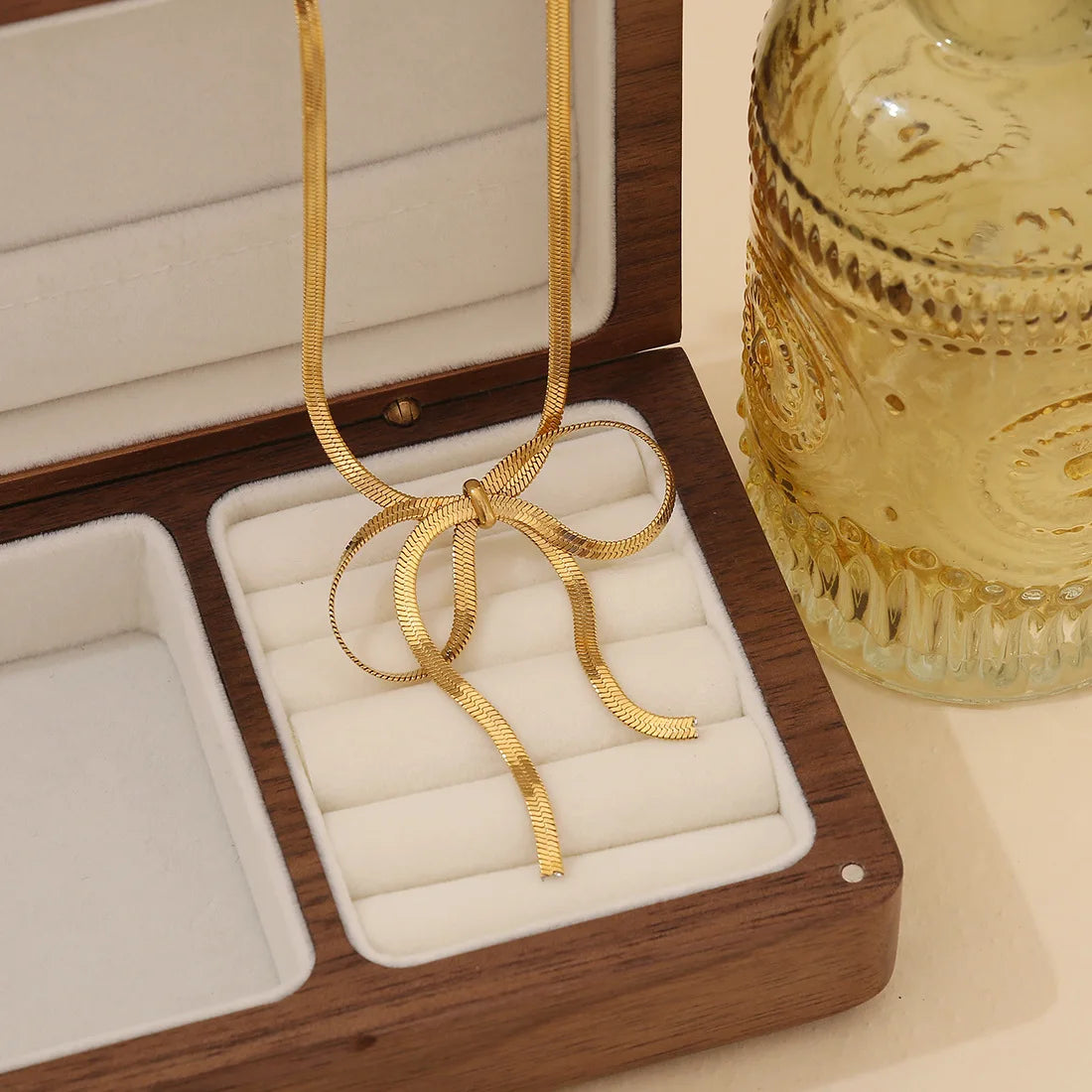 High Quality2024 Hot Snake Chain Bow Tassel Earrings Bow Necklace Elegant Bracelet Jewelry Set Stainless Steel Pvd Gold Necklace