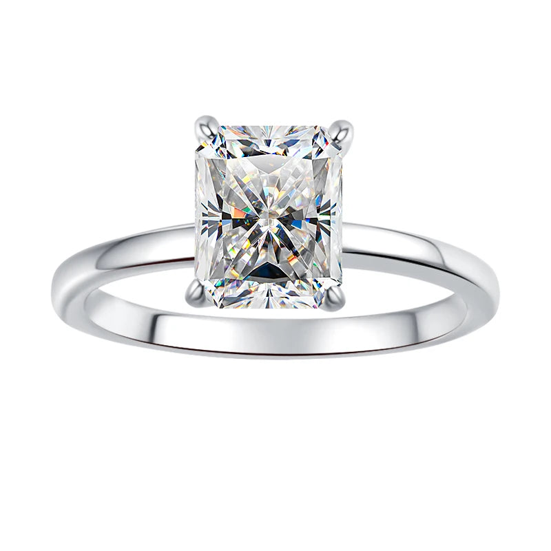 Tariff Free Simple Four Claw Jewelry 2CT Radiant Cut VVs1 Moissanite S925 Sterling Silver Ring Engagement Gift for Women