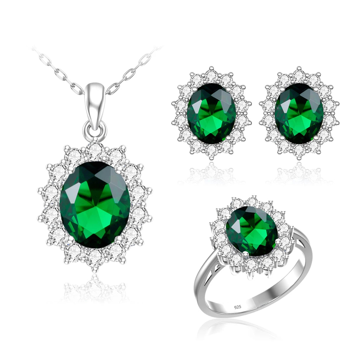 Wholesale Luxury Bridal Jewelry Set 925 Sterling Silver Sapphire Halo Ring Earrings Pendant for Women's Wedding Jewelry