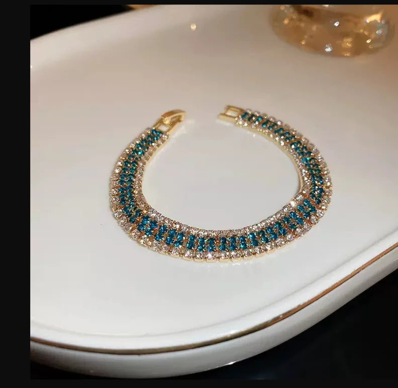 F Wholesale Blue Claw Chain Necklace and Earrings Set Cross Border Bride Collection-Alloy Jewelry with Rhinestone Blue Color