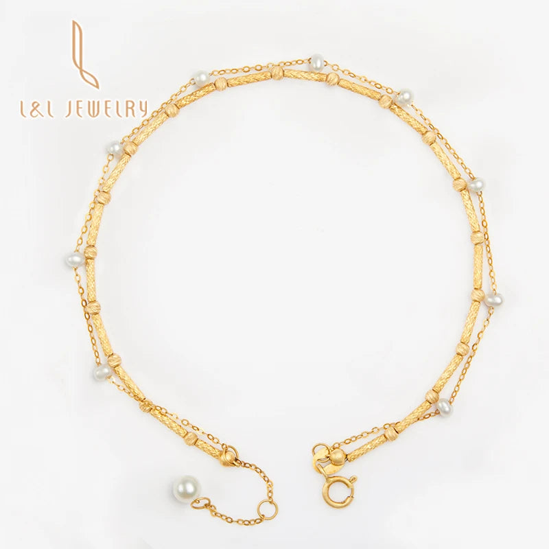 2025 Popular Women's 18K Real Gold Freshwater Pearl Bracelet with Elastic Link Chain Unique Design Artistic Style for Party Gift