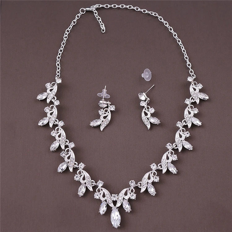 High Quality Luxury Bridal Crystal Jewelry Set Wedding Accessories-Classic Style Necklace Earrings with Zircon Stone for Parties
