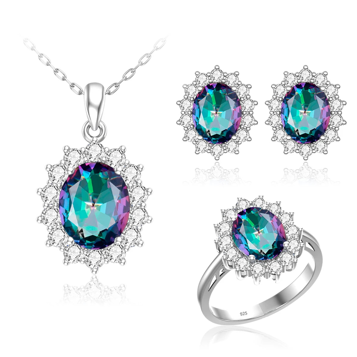 Wholesale Luxury Bridal Jewelry Set 925 Sterling Silver Sapphire Halo Ring Earrings Pendant for Women's Wedding Jewelry