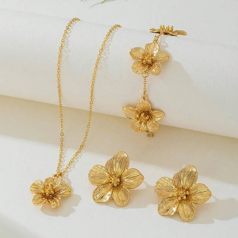 European American Cross-Border Fashion Floral Set for Shein Hot-Selling Golden Stamen Pendant Necklace Bracelet Earrings Women