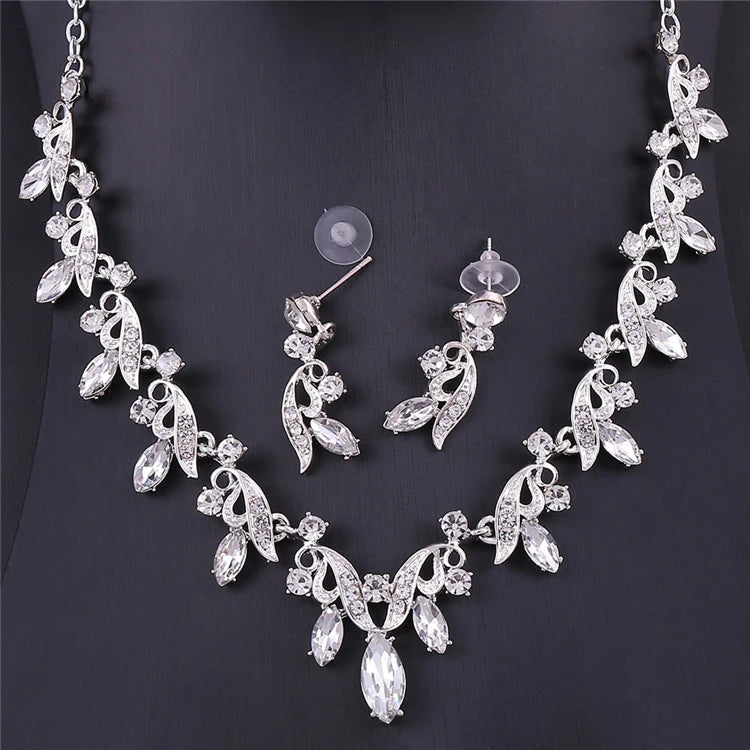 High Quality Luxury Bridal Crystal Jewelry Set Wedding Accessories-Classic Style Necklace Earrings with Zircon Stone for Parties