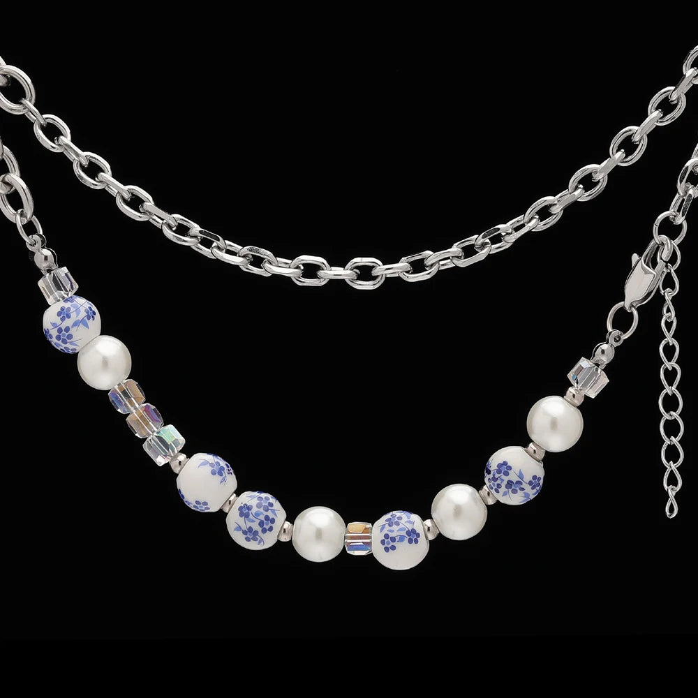 Craft Wolf Original Design Chinese element Blue and White Porcelain Bead Couple Jewelry Bracelet Necklace