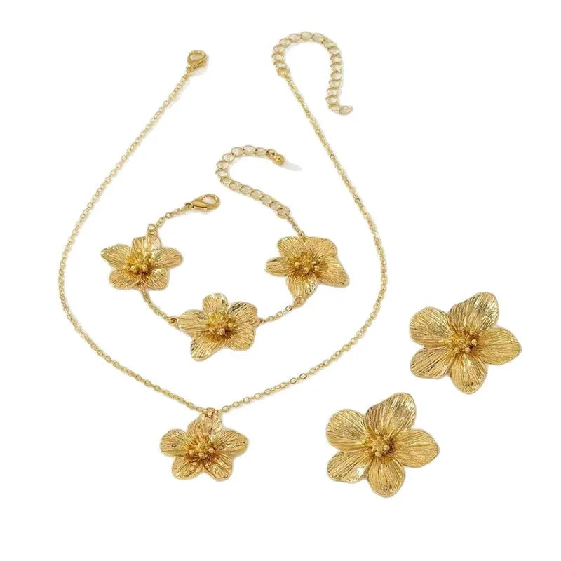European American Cross-Border Fashion Floral Set for Shein Hot-Selling Golden Stamen Pendant Necklace Bracelet Earrings Women