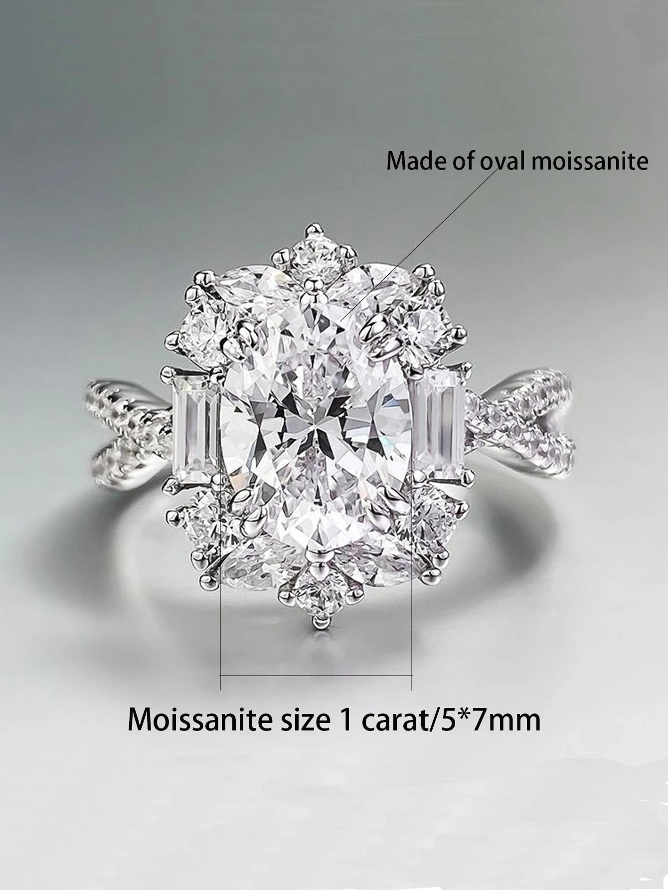 Custom Luxury Oval Cut Cubic Engagement Wedding Gemstone Jewelry for Women 925 Sterling Silver Moissanite Ring