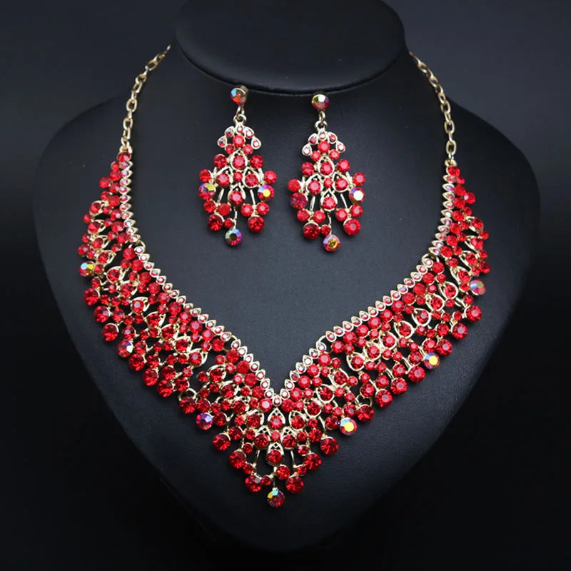 XLNK160 High Quality European Bridal Jewelry Set Wedding Rhinestones Jewelry Set Crystal Necklace and Earrings Set