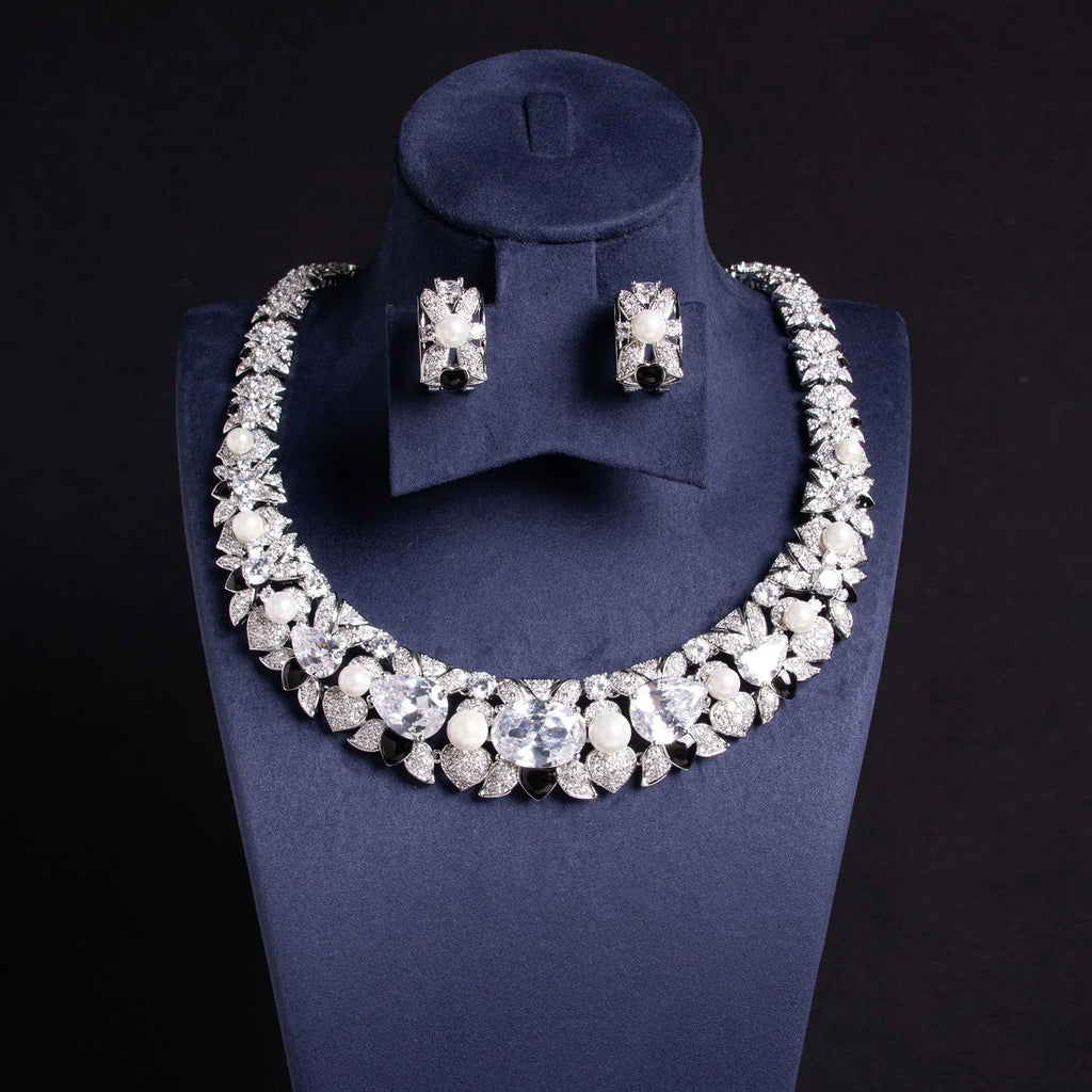 Parure nuptiale femme – Bijoux perles & zircon, design moderne et raffiné