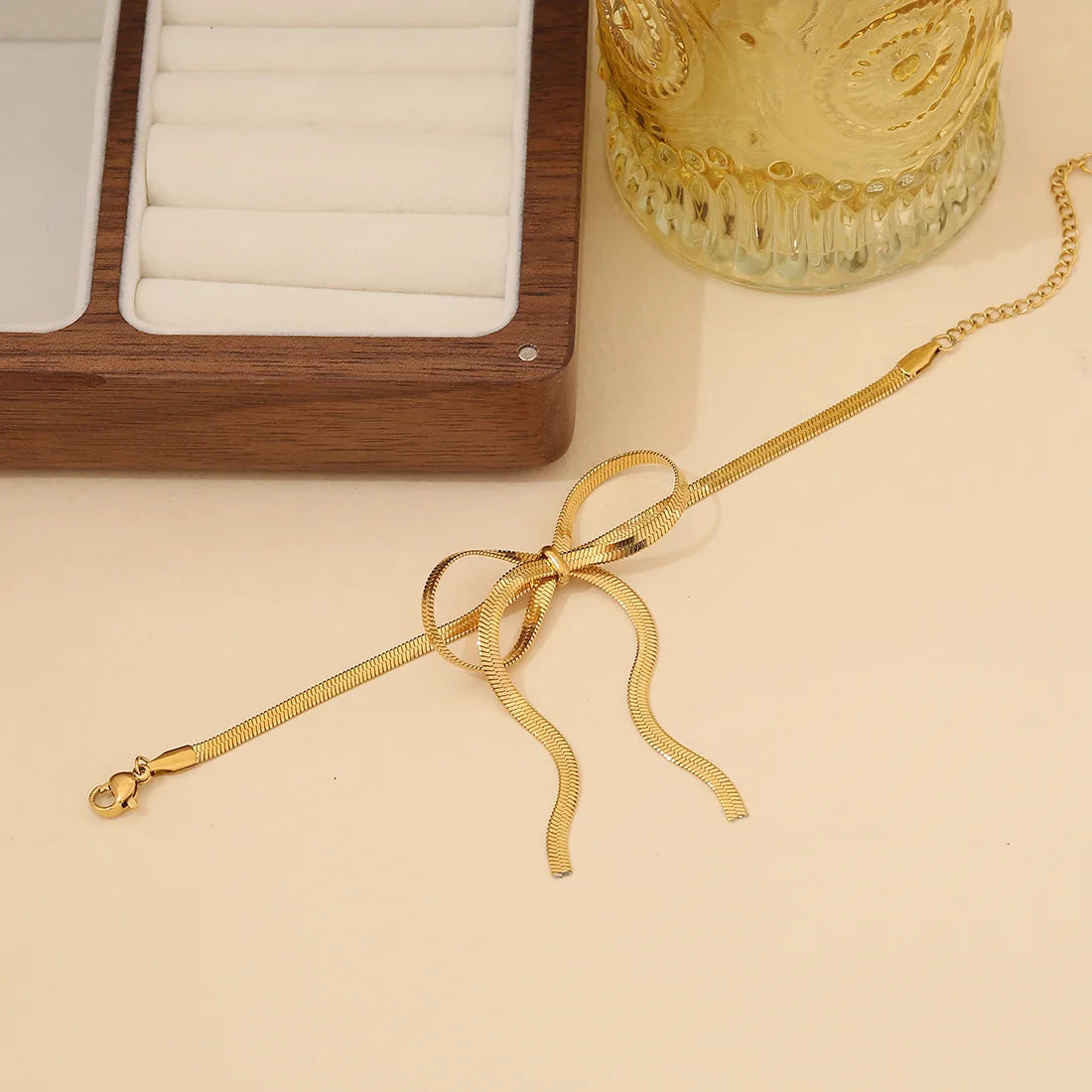 High Quality2024 Hot Snake Chain Bow Tassel Earrings Bow Necklace Elegant Bracelet Jewelry Set Stainless Steel Pvd Gold Necklace