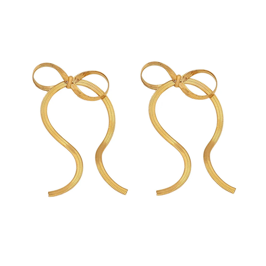 High Quality2024 Hot Snake Chain Bow Tassel Earrings Bow Necklace Elegant Bracelet Jewelry Set Stainless Steel Pvd Gold Necklace