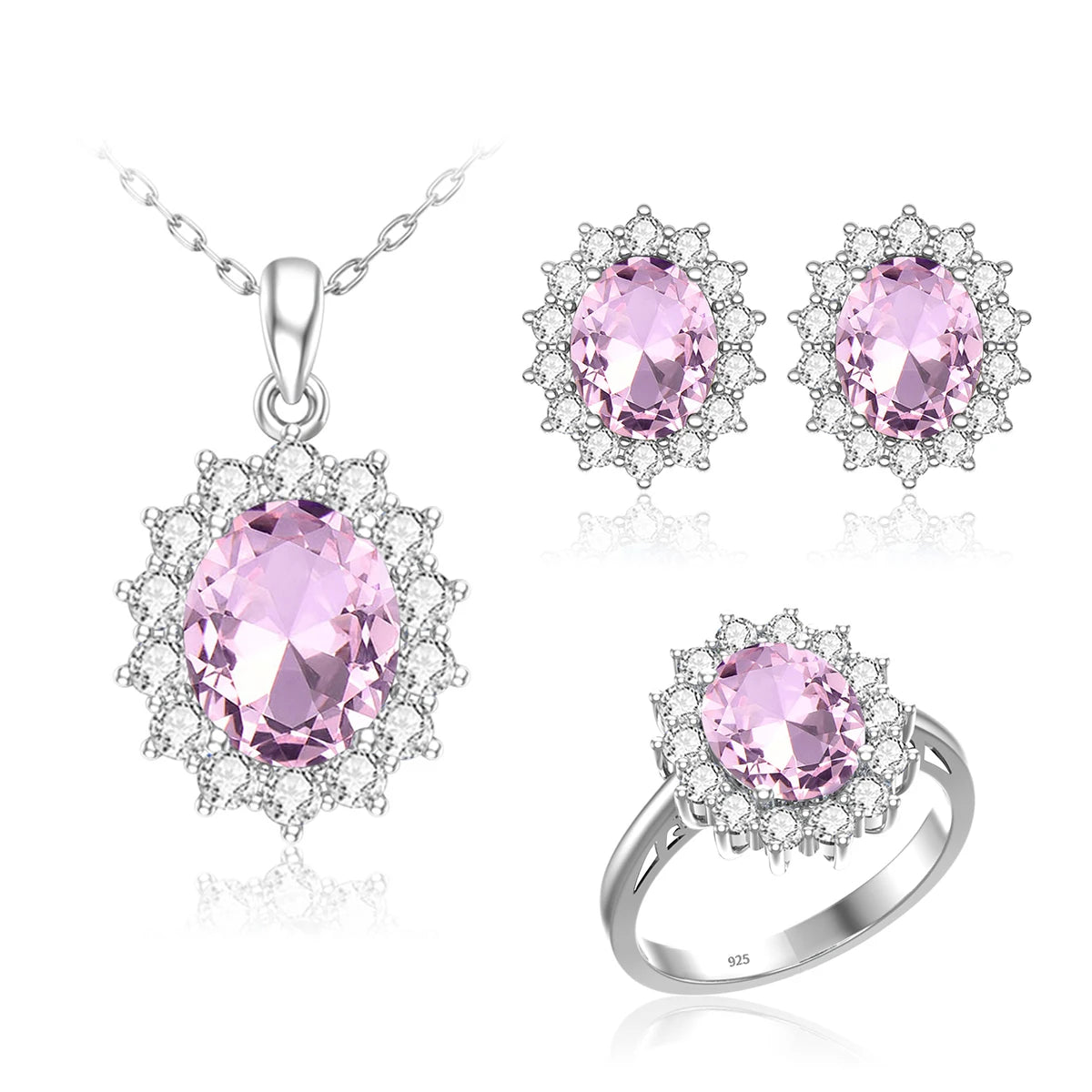 Wholesale Luxury Bridal Jewelry Set 925 Sterling Silver Sapphire Halo Ring Earrings Pendant for Women's Wedding Jewelry