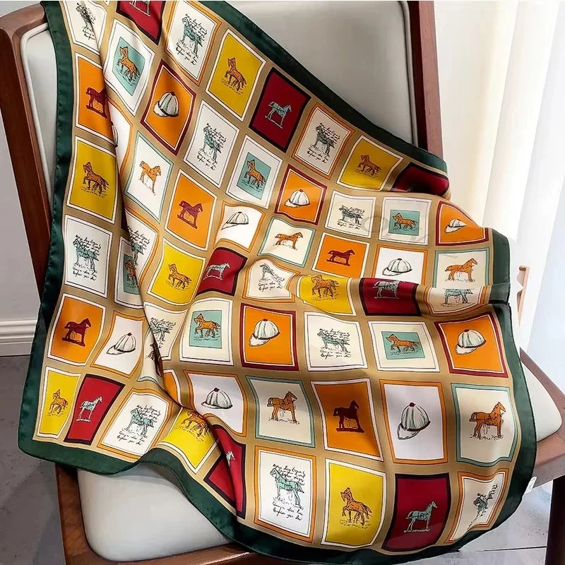 Châle carré en soie de luxe pour femmes, écharpe en Satin, enveloppes de mode, foulard, bandes de cheveux, ruban, bandeau Bandana 70x70cm