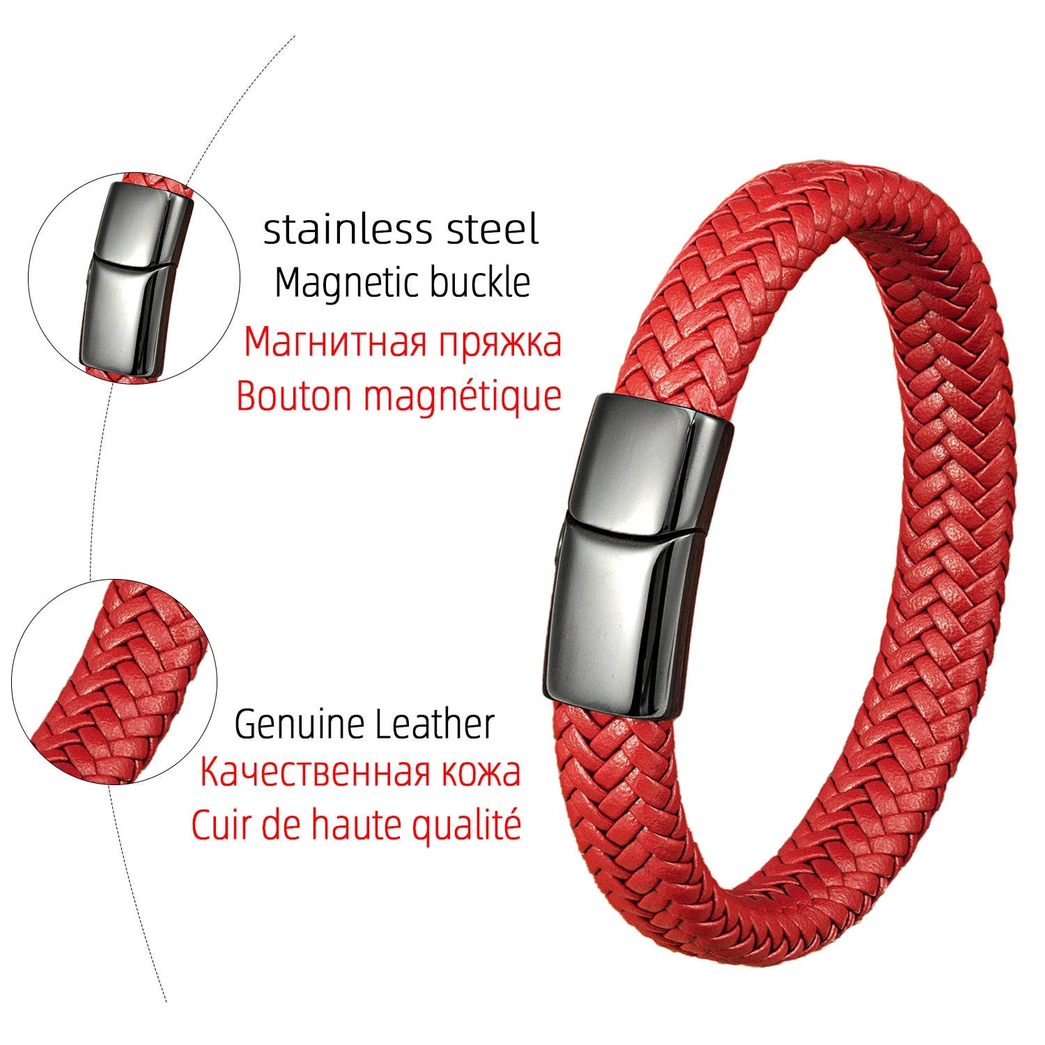 2022 Simple Style tissé homme Bracelet noir marron cuir corde en acier inoxydable fermoir magnétique main Bracelet mode hommes bijoux