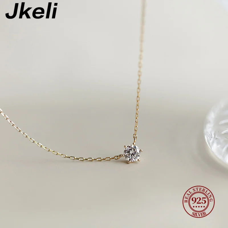 Jkeli – collier en argent Sterling 925 plaqué or 18 carats, chaîne de clavicule en Zircon scintillant unique pour femmes, bijoux de mariage
