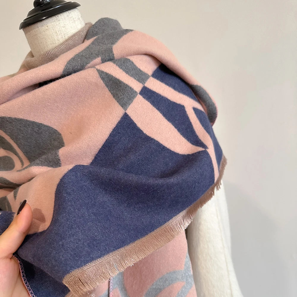 Écharpe en cachemire pour femmes, couverture épaisse et chaude d'hiver, marque de luxe, châle enveloppant, Bufanda, Poncho Pashmina, 2024