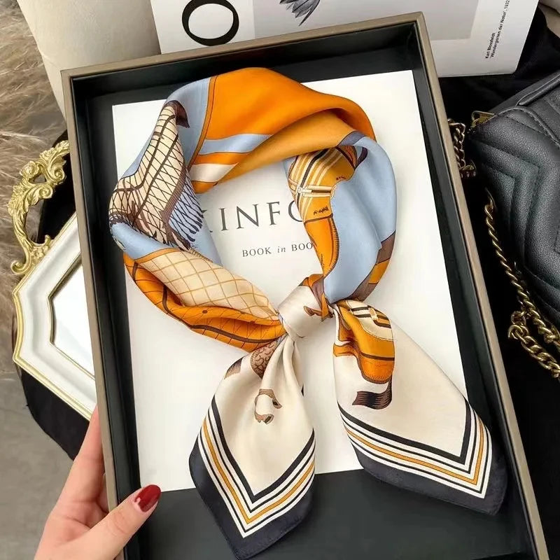 Châle carré en soie de luxe pour femmes, écharpe en Satin, enveloppes de mode, foulard, bandes de cheveux, ruban, bandeau Bandana 70x70cm