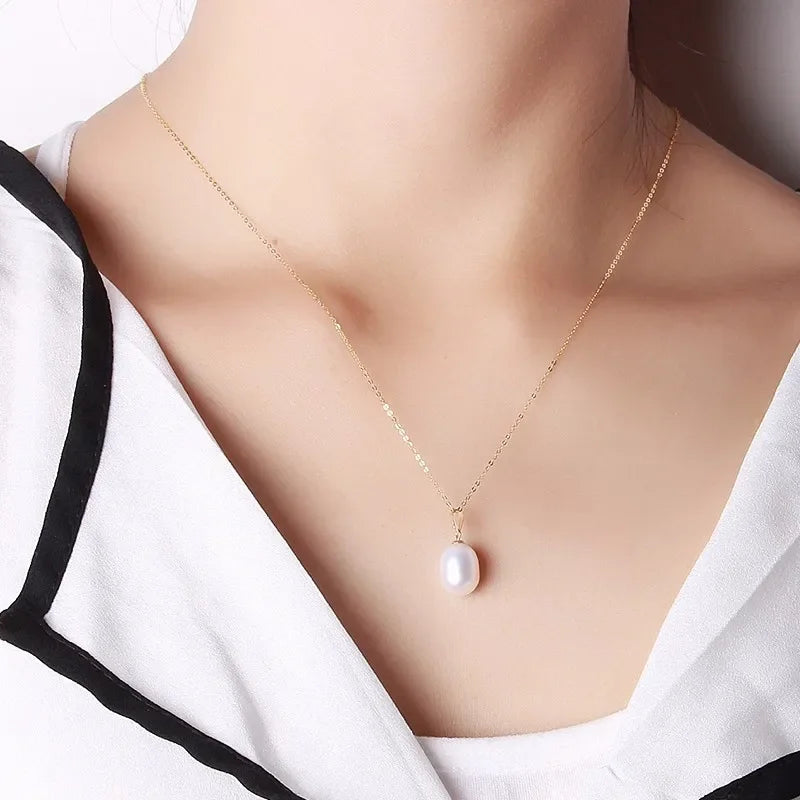 Dainashi Réel Pur 18 k Or Bijoux Collier & Pendentif, Naturel D'eau Douce Perle Femmes Pendentif, fine Bijoux Avec Boîte-Cadeau Pour Les Amoureux