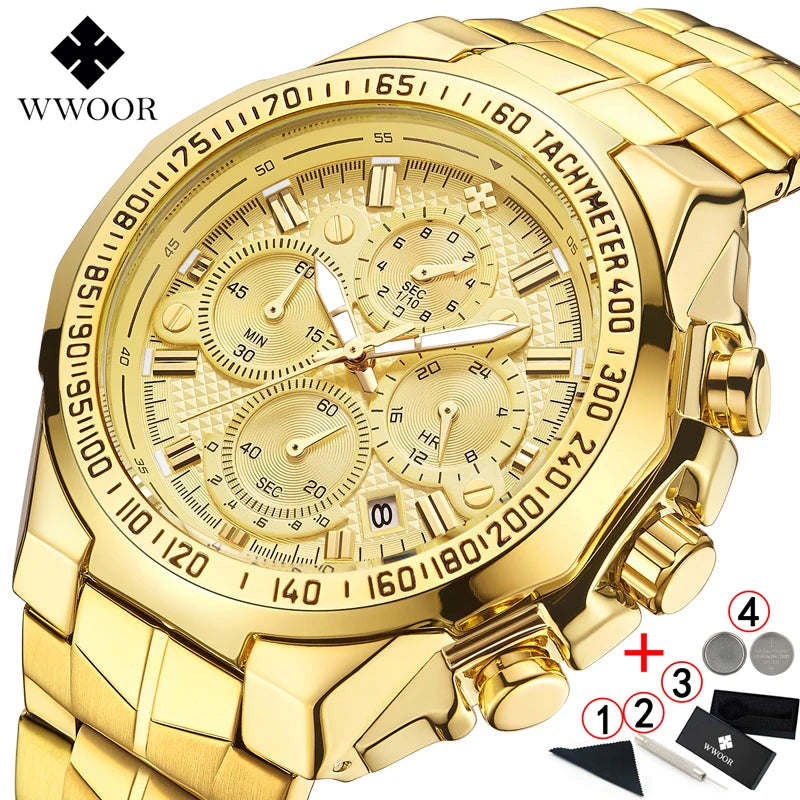 Relogio Masculino WWOOR Men's Watches 2024 Top Luxury Brand Men's Watches Gold Large Gold Male Chronograph Wristwatch