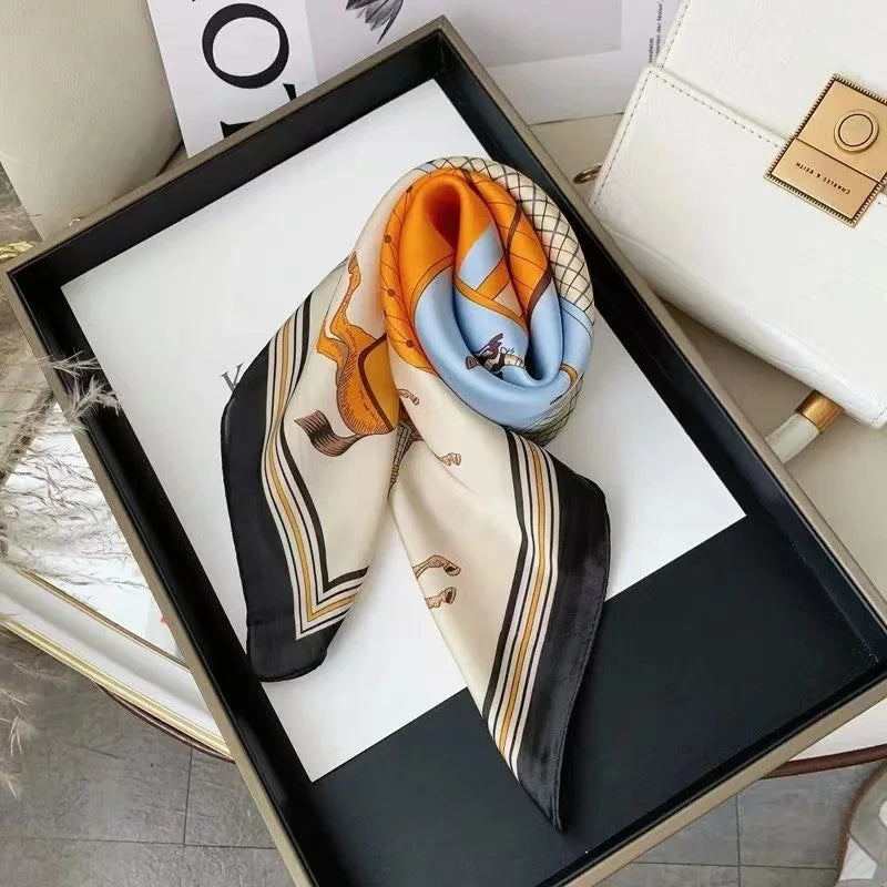 Châle carré en soie de luxe pour femmes, écharpe en Satin, enveloppes de mode, foulard, bandes de cheveux, ruban, bandeau Bandana 70x70cm