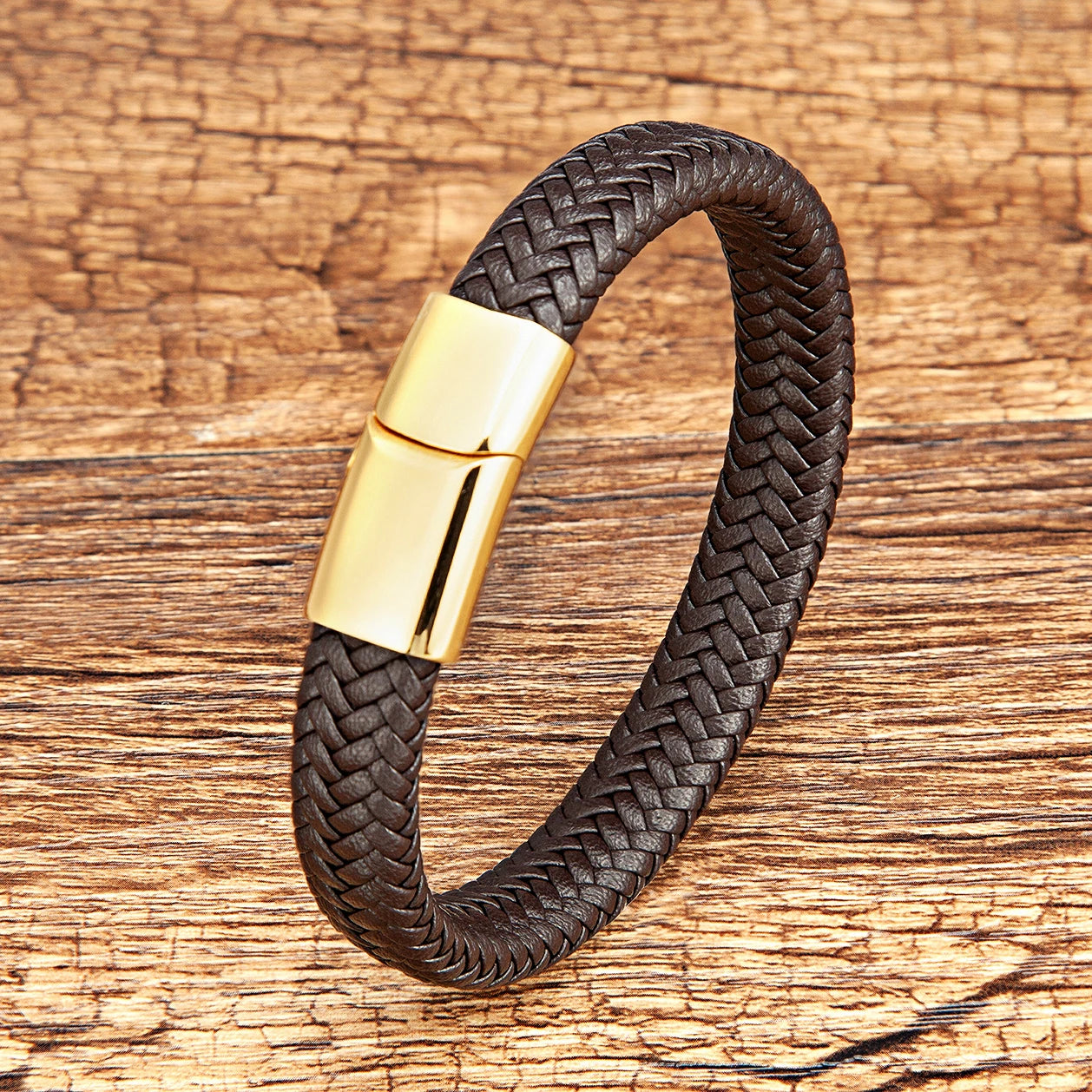 2022 Simple Style tissé homme Bracelet noir marron cuir corde en acier inoxydable fermoir magnétique main Bracelet mode hommes bijoux