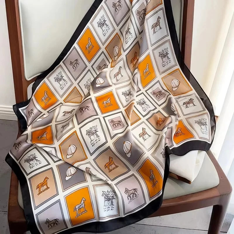 Châle carré en soie de luxe pour femmes, écharpe en Satin, enveloppes de mode, foulard, bandes de cheveux, ruban, bandeau Bandana 70x70cm