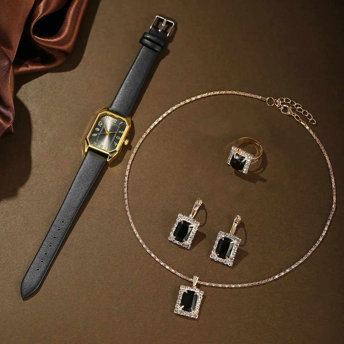 Luxury square watches for women, quartz wristwatch for ladies, simple classic jewelry set, fashion brand, 6 pieces, 5 pieces, 1 piece