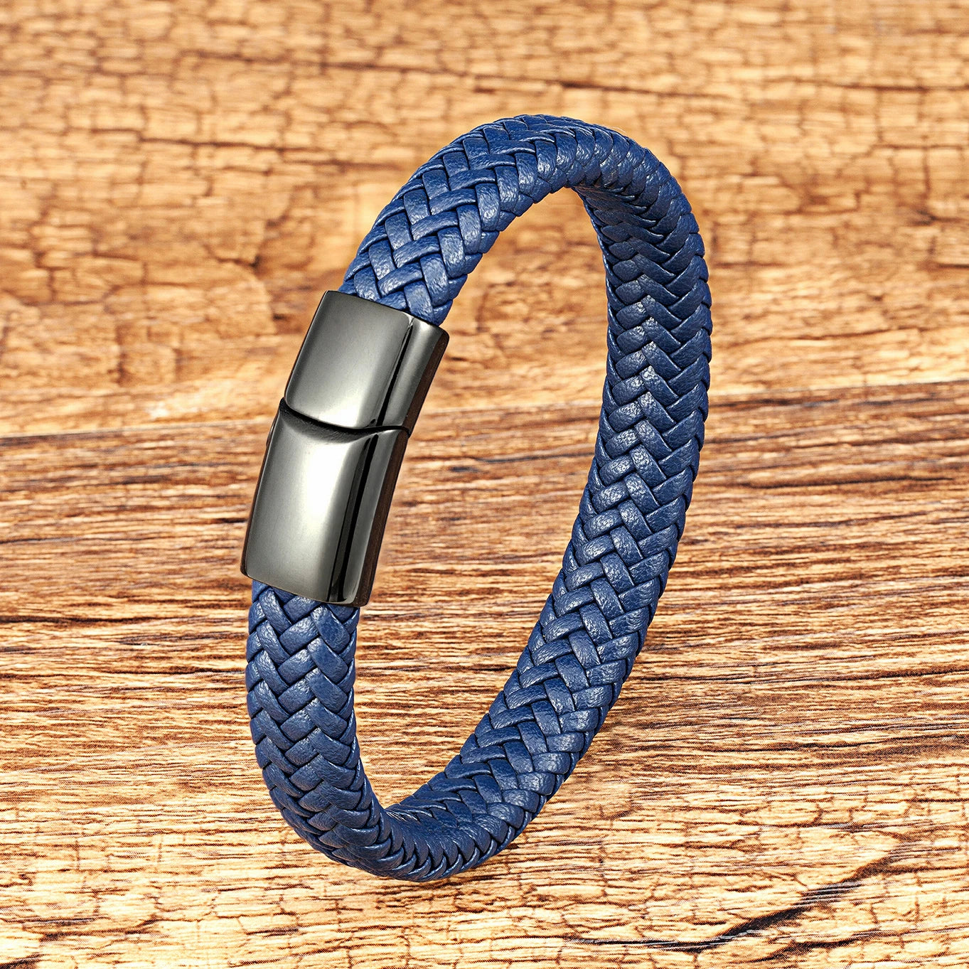 2022 Simple Style tissé homme Bracelet noir marron cuir corde en acier inoxydable fermoir magnétique main Bracelet mode hommes bijoux