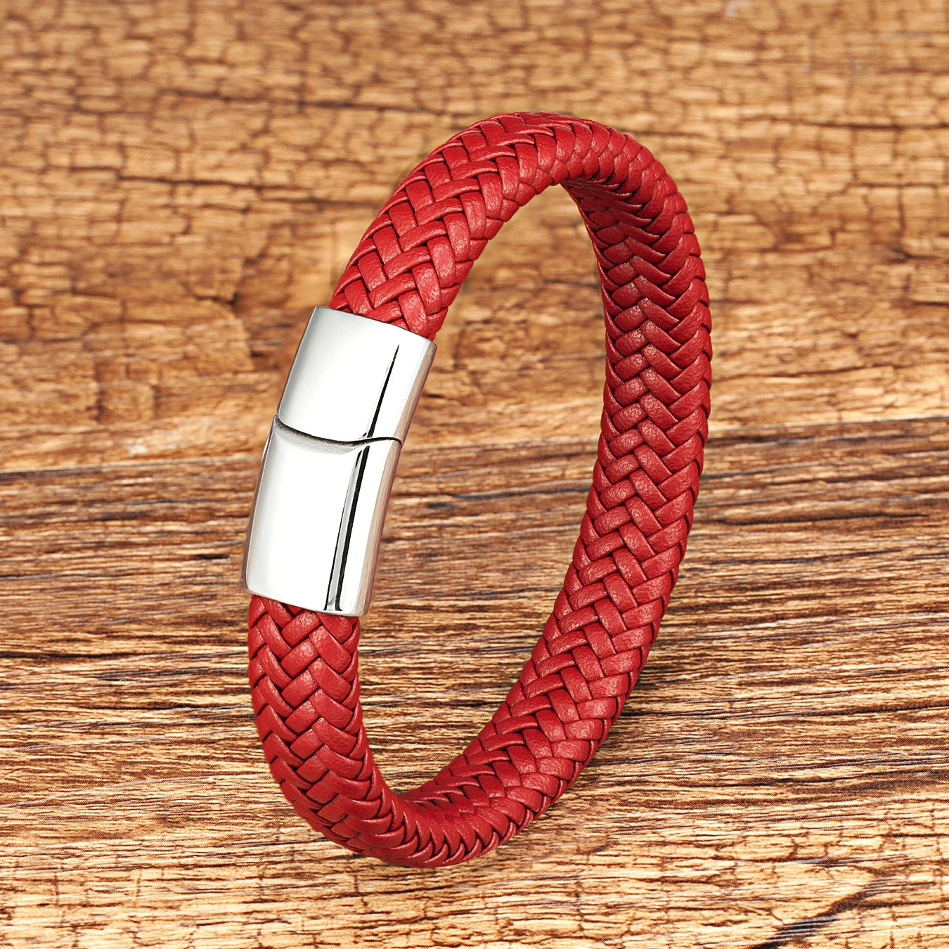 2022 Simple Style tissé homme Bracelet noir marron cuir corde en acier inoxydable fermoir magnétique main Bracelet mode hommes bijoux