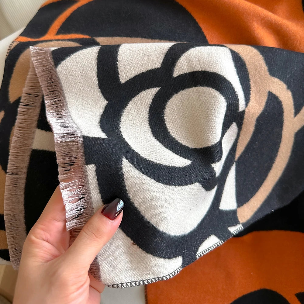 Écharpe en cachemire pour femmes, couverture épaisse et chaude d'hiver, marque de luxe, châle enveloppant, Bufanda, Poncho Pashmina, 2024