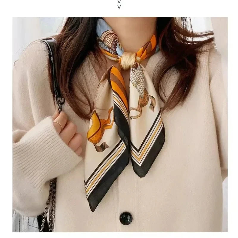 Châle carré en soie de luxe pour femmes, écharpe en Satin, enveloppes de mode, foulard, bandes de cheveux, ruban, bandeau Bandana 70x70cm