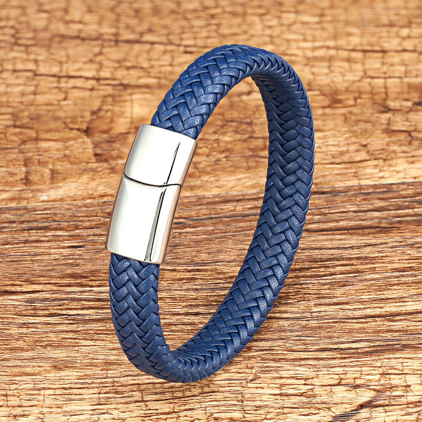 2022 Simple Style tissé homme Bracelet noir marron cuir corde en acier inoxydable fermoir magnétique main Bracelet mode hommes bijoux