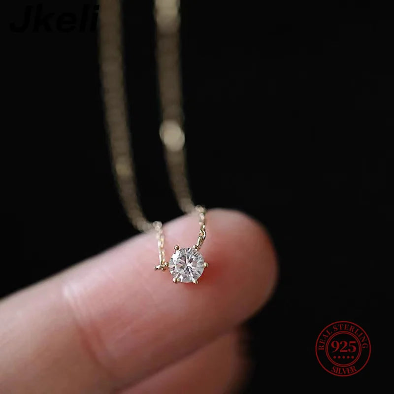 Jkeli – collier en argent Sterling 925 plaqué or 18 carats, chaîne de clavicule en Zircon scintillant unique pour femmes, bijoux de mariage