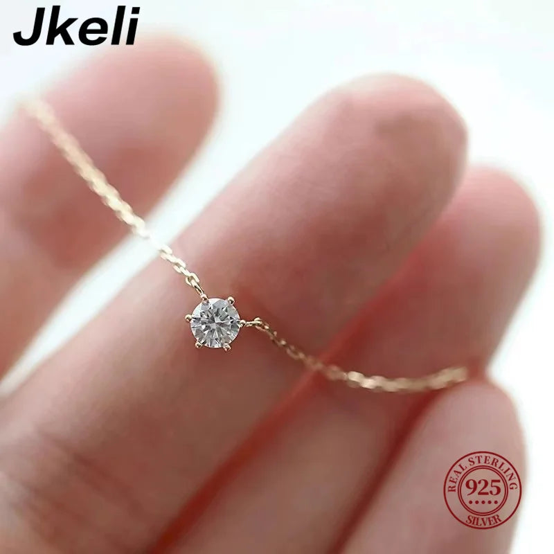 Jkeli – collier en argent Sterling 925 plaqué or 18 carats, chaîne de clavicule en Zircon scintillant unique pour femmes, bijoux de mariage