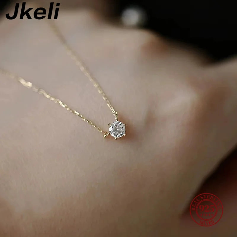 Jkeli – collier en argent Sterling 925 plaqué or 18 carats, chaîne de clavicule en Zircon scintillant unique pour femmes, bijoux de mariage