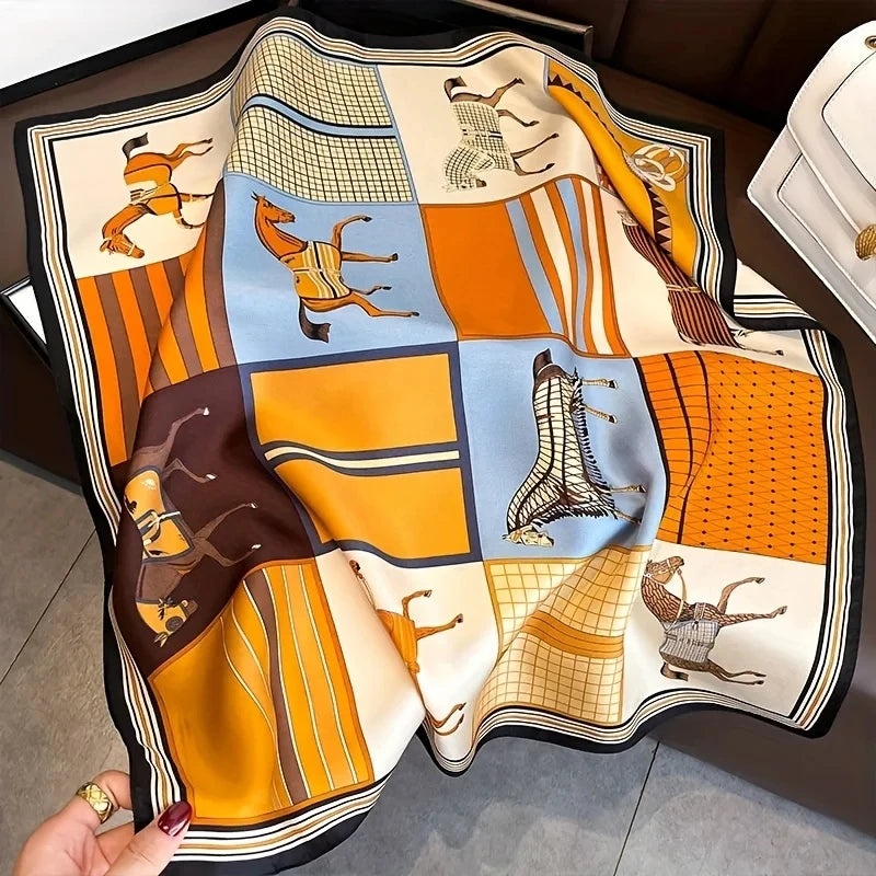 Châle carré en soie de luxe pour femmes, écharpe en Satin, enveloppes de mode, foulard, bandes de cheveux, ruban, bandeau Bandana 70x70cm