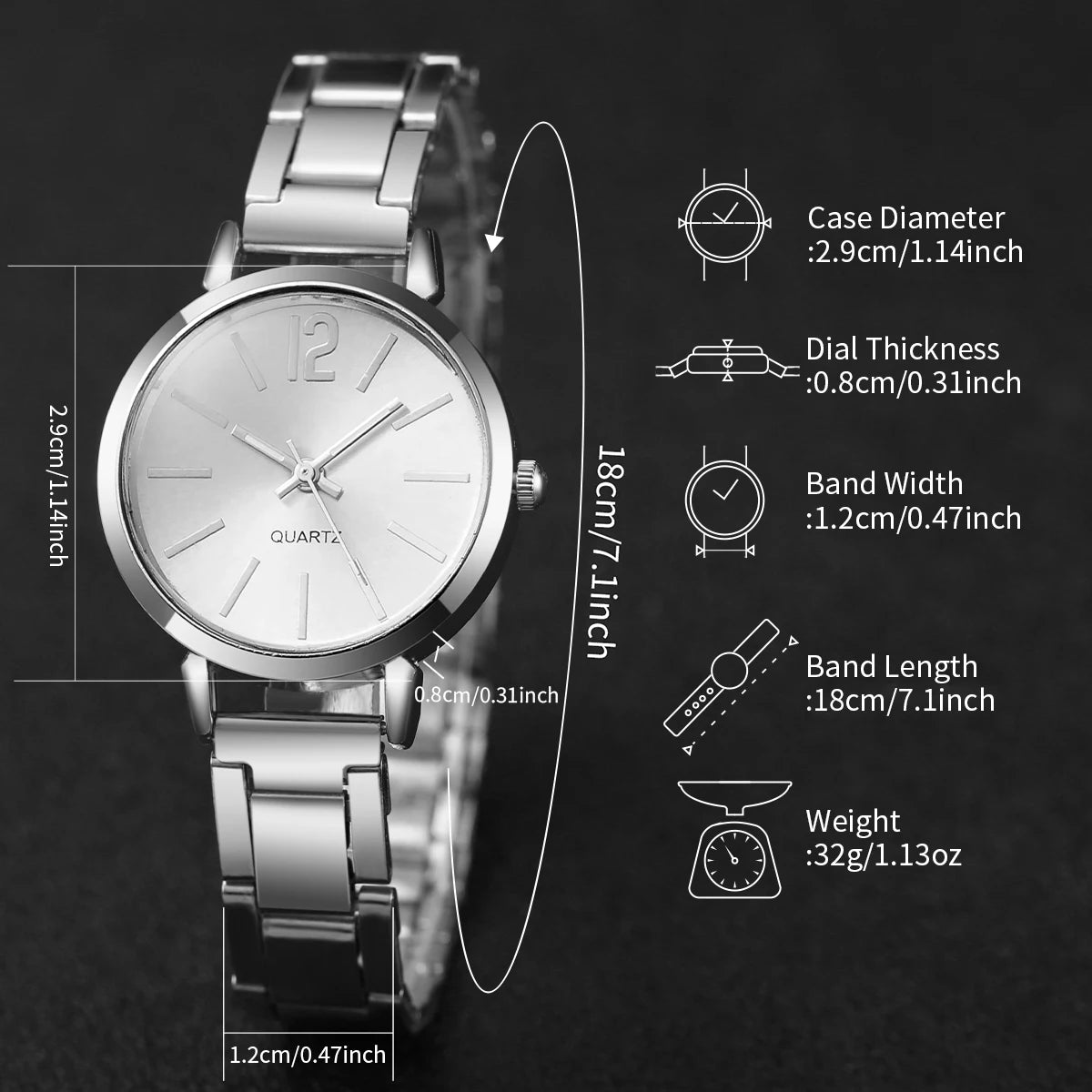 Women's casual stainless steel quartz watch, simple love bracelet, stylish and fashionable, 2-piece set