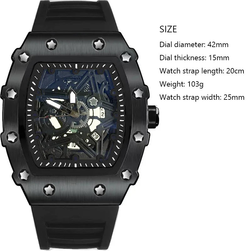 Montres pour hommes, marque de luxe légère, tendance de beauté dominatrice, pentagramme lumineux en forme de baril de vin, mode masculine, horloge à Quartz