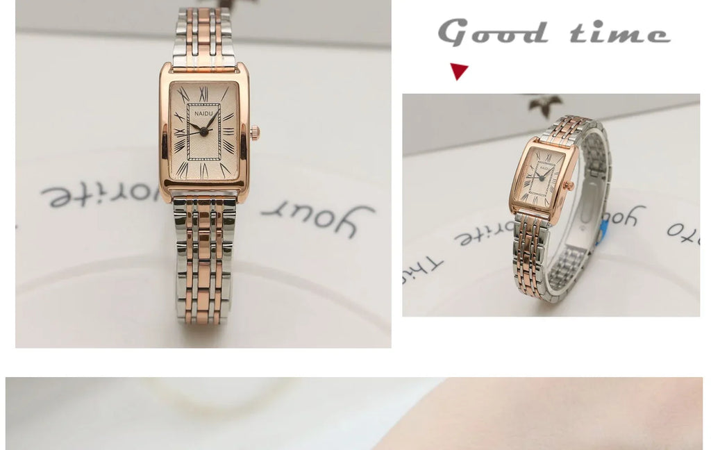 Rectangular Roman scale women's watch, ladies' steel bracelet, trendy fashion watch, slim bracelet, Relogio Feminino quartz watch