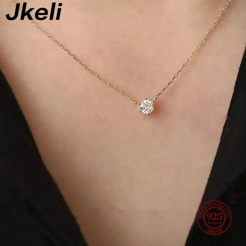 Jkeli – collier en argent Sterling 925 plaqué or 18 carats, chaîne de clavicule en Zircon scintillant unique pour femmes, bijoux de mariage